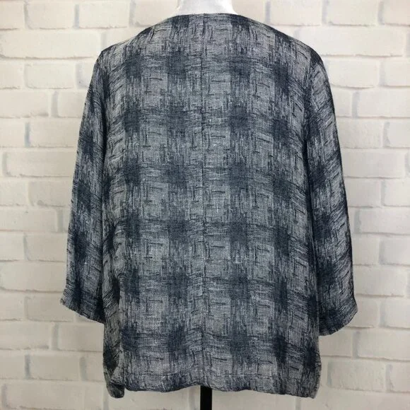 J Jill Pure Jill Linen Blend Blouse Petite Size PM Blue Gray - Picture 3 of 9